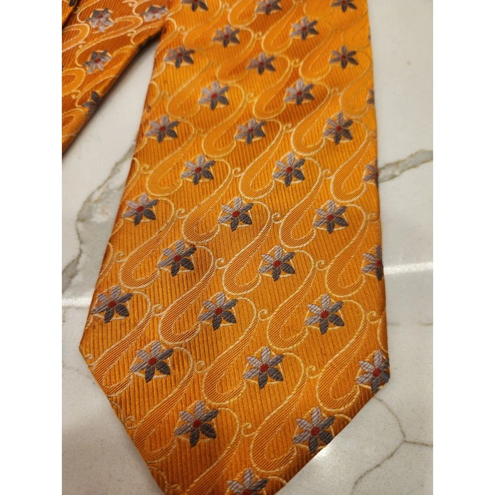 Villa Bolghert Men's 100% Silk Necktie‎ ITALY Designer Orange Swirl Blue Florals